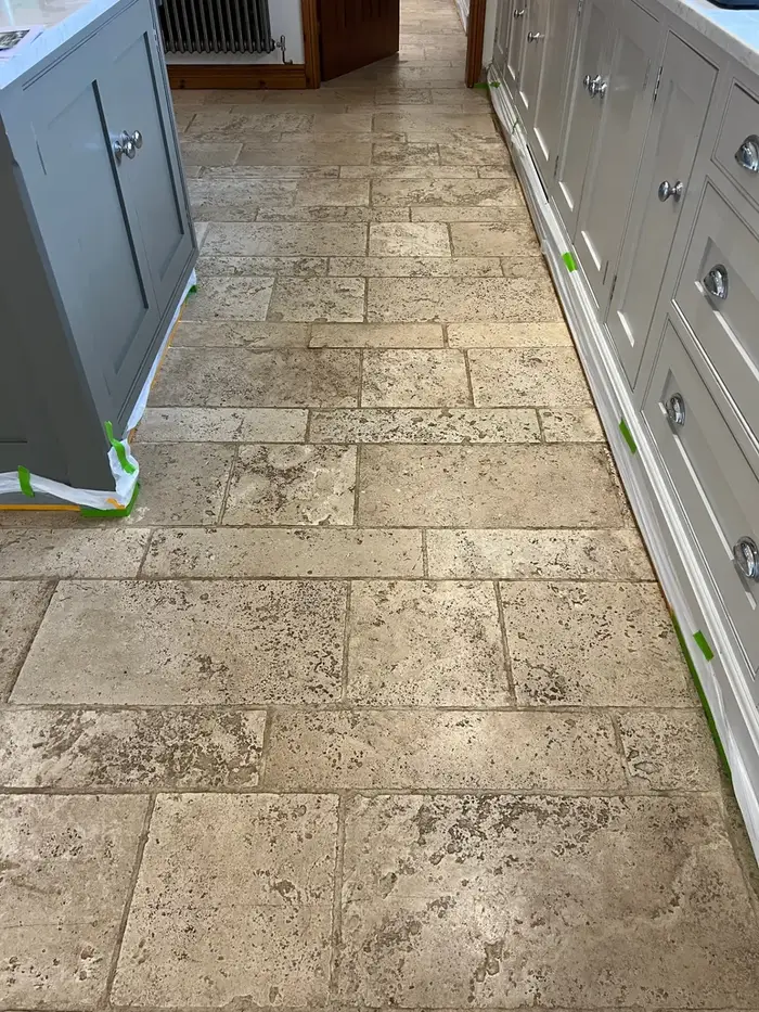 Stone kitchen floor deep cleaned in Stafford, before professional cleaning