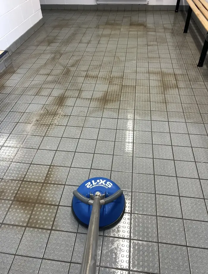 Commercial tile floor restored in Stafford, before professional cleaning