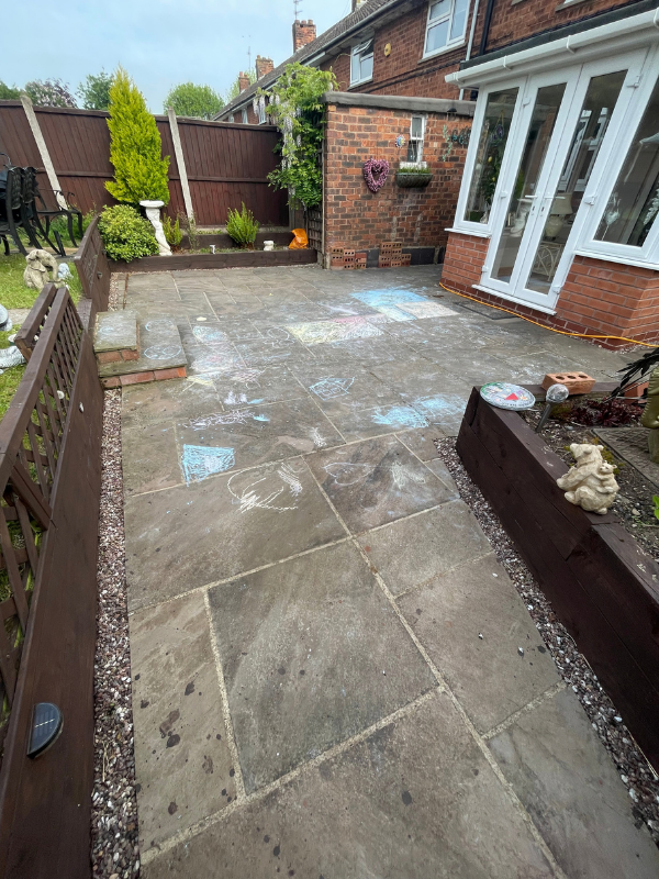 Patio cleaning in Staffordshire by Sealstone Exterior Services, before professional cleaning