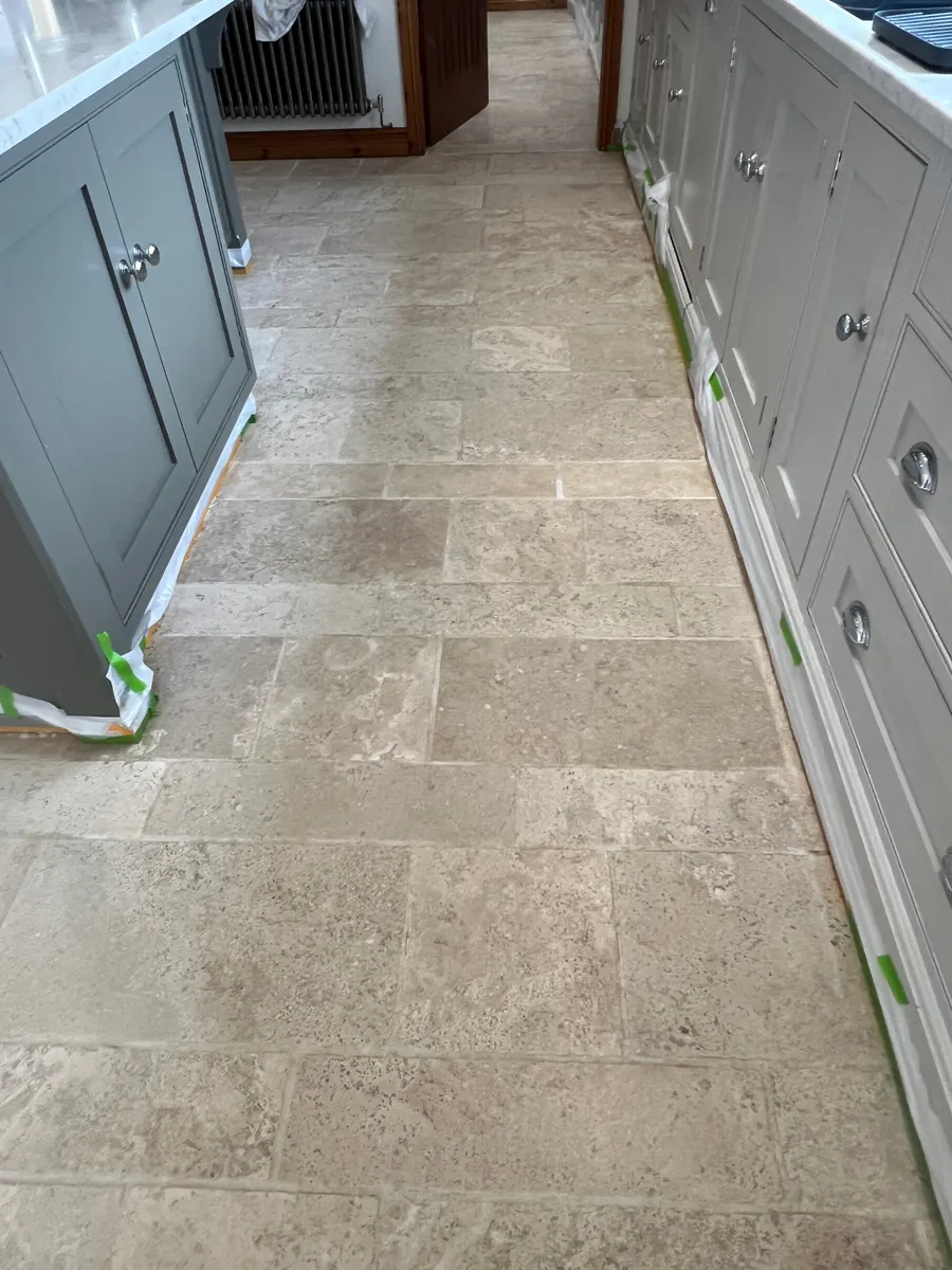 Stone kitchen floor deep cleaned in Stafford, after professional cleaning